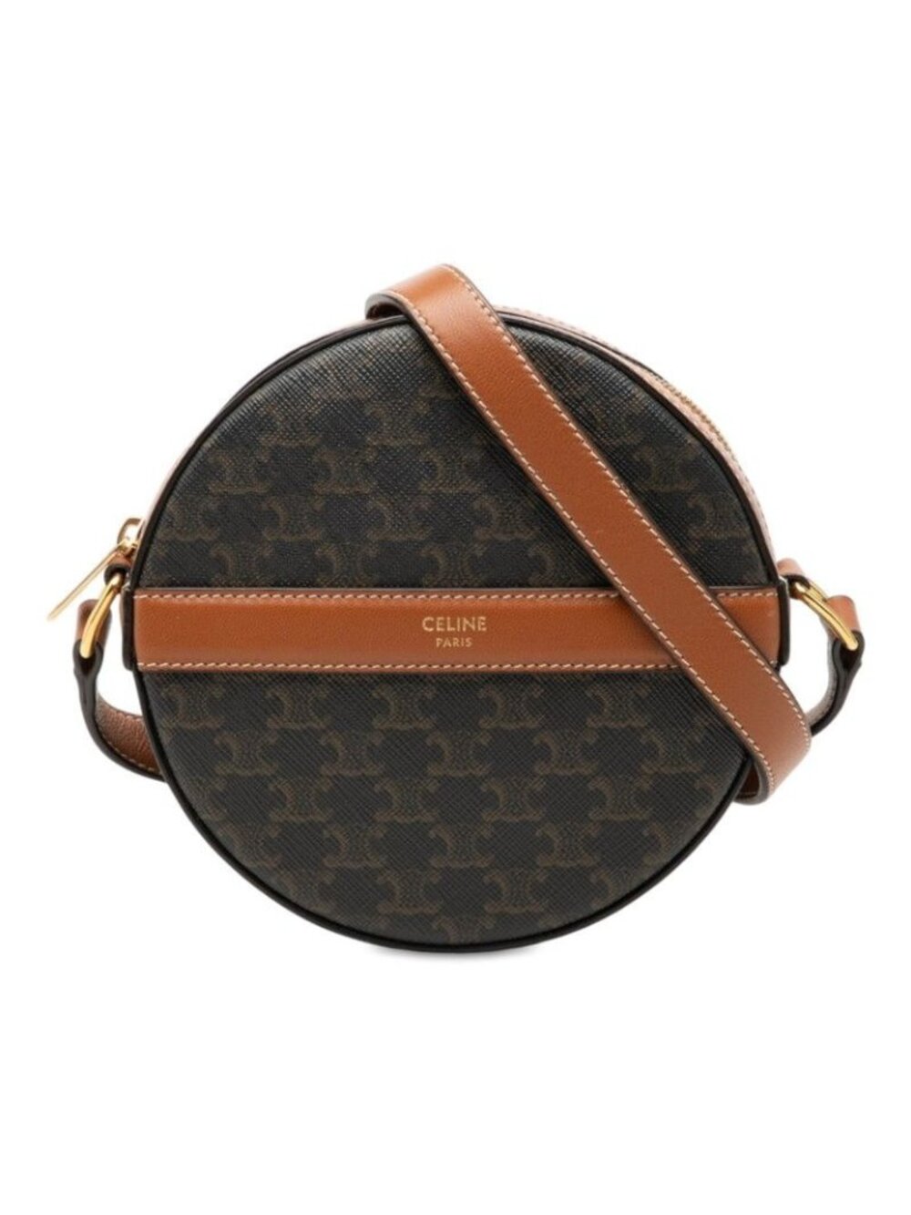 Celine Triomphe Crossbody Round Shoulder Bag Black Brown Leather